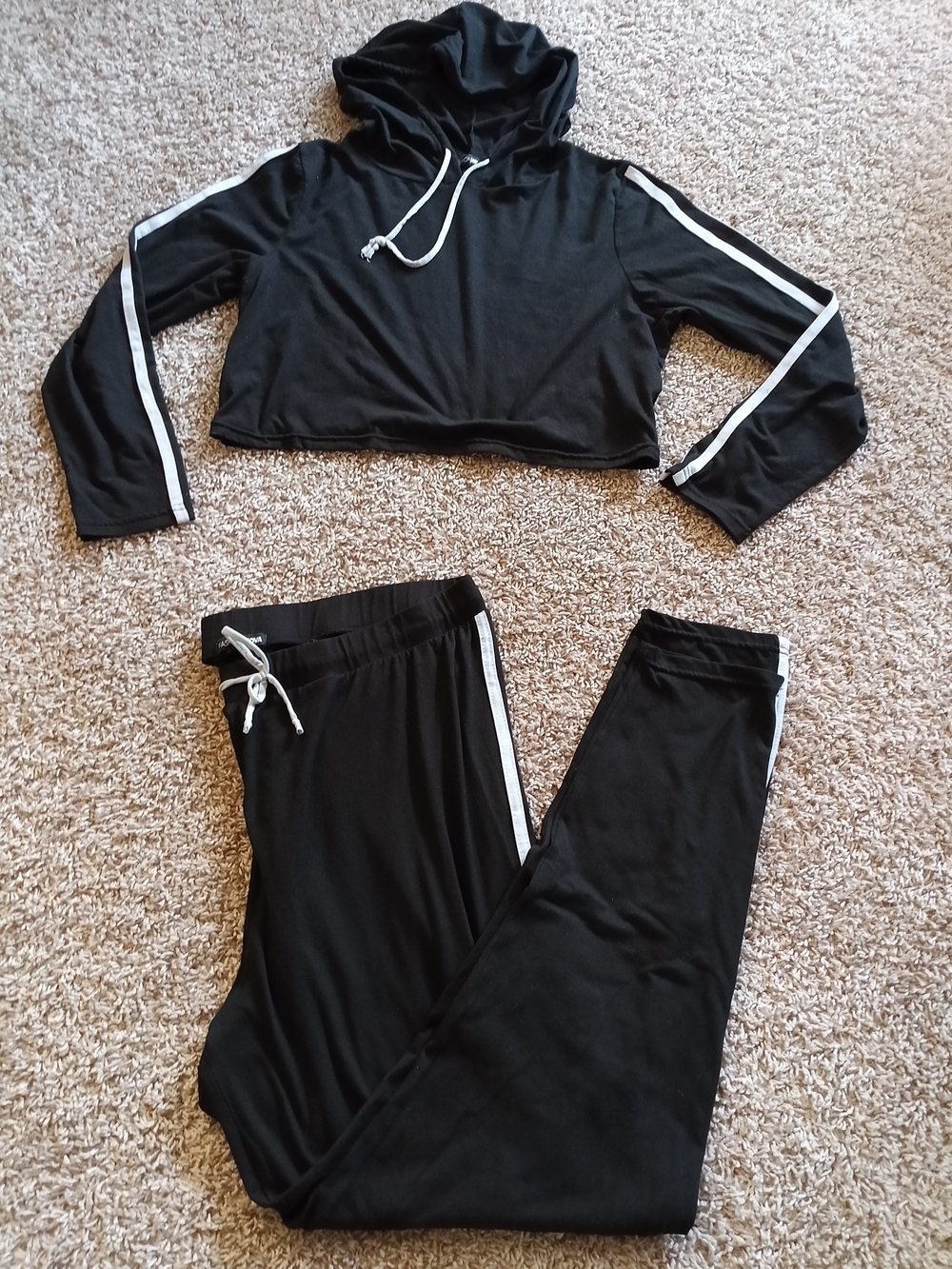 Fashion Nova Black Cozy Loungewear Set with White Logo